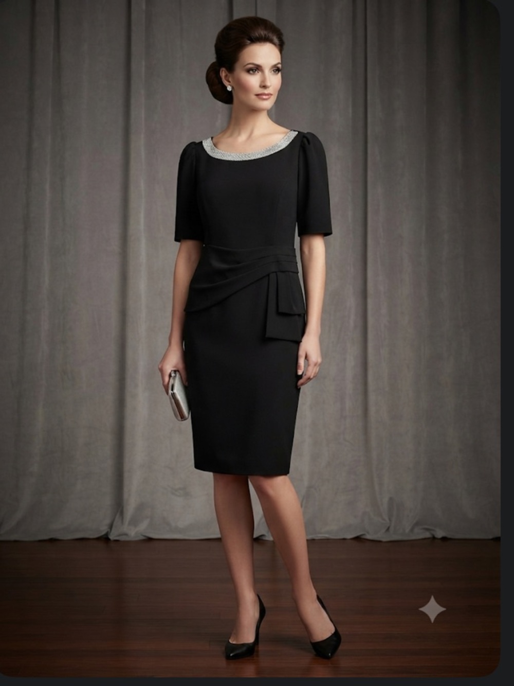 NWT Alex Evenings Black Rhinestone Collar Sheath Dress Size 22W